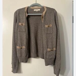 LOFT Gray and Tan Cardigan Sweater with buttons